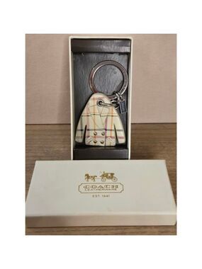 Coach Tattersal Plaid Coat Peacoat Leather Keychain Key Fob EUC